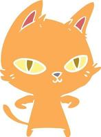 gato de dibujos animados de estilo de color plano mirando vector