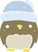 cute flat color style cartoon owl in hat vector