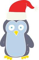 flat color illustration of a cartoon christmas penguin vector