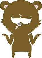 bored bear flat color style cartoon shrugging vector