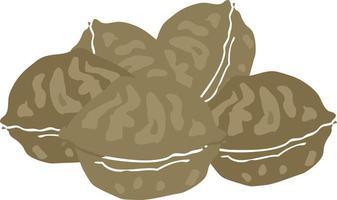 flat color illustration of a cartoon walnuts in shell vector