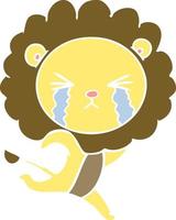 flat color style cartoon crying lion running away vector