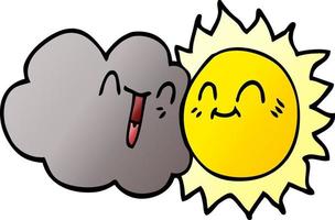 cartoon doodle happy sun and cloud vector