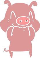 nervous flat color style cartoon pig vector