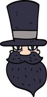 caricatura, garabato, hombre barbudo, con, sombrero de copa vector