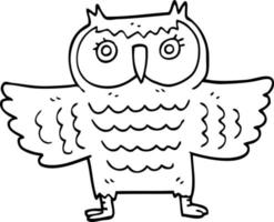 line drawing cartoon owl with flapping wings vector