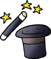 cartoon doodle magicians hat and wand vector