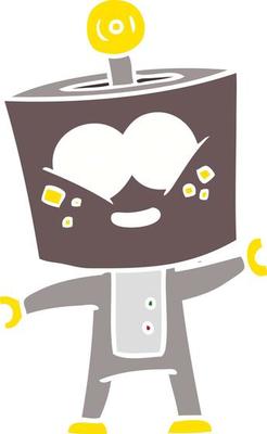 happy flat color style cartoon robot