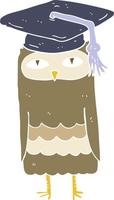 flat color illustration of a cartoon wise owl vector