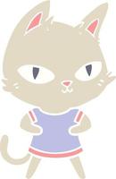 flat color style cartoon cat staring vector