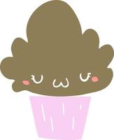 cupcake de dibujos animados de estilo de color plano con cara vector