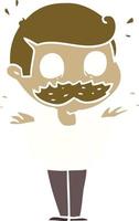 flat color style cartoon man with mustache shocked vector