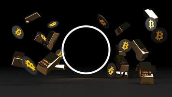 bitcoin è diventare Di Più prezioso di oro e moneta oggi, finanza concetto nel nero colore. 3d interpretazione animazione ciclo continuo video