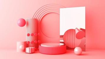 minimaler abstrakter geometrischer hintergrund mit direktem sonnenlicht in pastellfarben. schaufensterszene mit leerem podium für produktpräsentation 3d-rendering-animationsschleife video