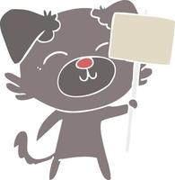 flat color style cartoon dog with protest sign vector