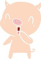 happy flat color style cartoon pig vector