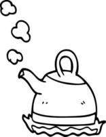 line drawing cartoon kettle on stove vector