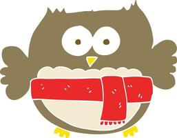 flat color illustration of a cartoon cute owl vector