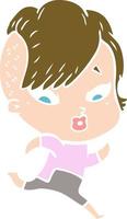 flat color style cartoon surprised girl in science fiction clothes vector