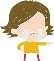 flat color style cartoon girl crying and pointing vector