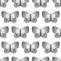 Seamless pattern with black silhouettes of butterflies isolated on a white background. Simple monochrome abstract outline design vector