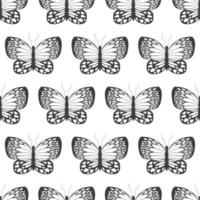 Seamless pattern with black silhouettes of butterflies isolated on a white background. Simple monochrome abstract outline design vector