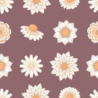 Seamless pattern with yellow autumn flowers marigold, calendula, chamomile in linear style isolated on dark background vector