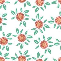 Seamless pattern with red marigolds and green leaves in a flat style isolated on a white background vector