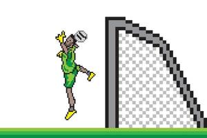 Soccer player goalkeeper conceded the ball with pixel art. vector