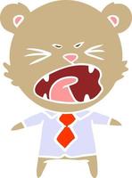 angry flat color style cartoon bear vector