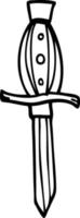 símbolo de daga de tatuaje de dibujos animados de dibujo lineal vector