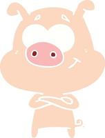 happy flat color style cartoon pig vector