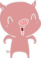 happy flat color style cartoon pig vector