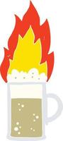 flat color illustration of a cartoon flaming tankard of beer vector