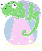 ilustración de color plano de un camaleón de dibujos animados en la bola vector