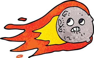 cartoon doodle flaming asteroid vector