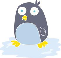 flat color illustration of a cartoon penguin on ice vector