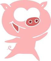 cheerful pig flat color style cartoon vector