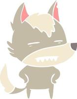 flat color style cartoon wolf showing teeth vector