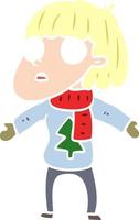 flat color style cartoon surprised christmas person vector