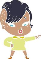 flat color style cartoon surprised girl pointing vector