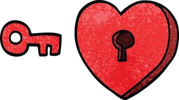 cartoon doodle heart and key vector