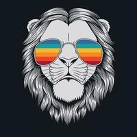 Lion head retro wearing eyeglasses vector illustration