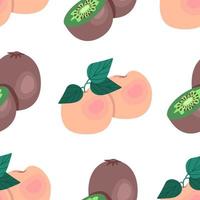 Kiwi and peaches seamless pattern. Fruit print, vector illustration in flat style.