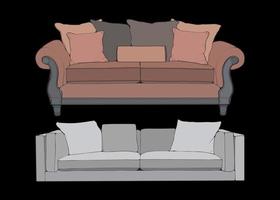 conjunto de ilustrador de bloque de color de sofá o sofá. juego de muebles color block para sala de estar. ilustración vectorial vector