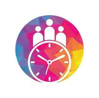 logotipo de tiempo de personas. vector de icono de logotipo de salud exitoso de tiempo. logotipo de tiempo con silueta de icono de personas médicas.