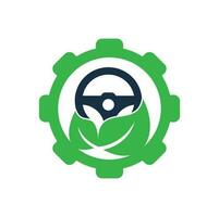 Diseño del logotipo del vector del volante ecológico. volante y símbolo o icono de forma de engranaje.