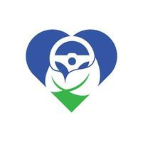 Eco steering wheel vector logo design. Steering wheel and heart shape symbol or icon.