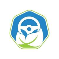 Eco steering wheel vector logo design. Steering wheel and eco symbol or icon.