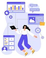 CMS management and development, web-site and administration concept. Administrator working with data base, information technology systems. Flat vector illustration isolated on white background